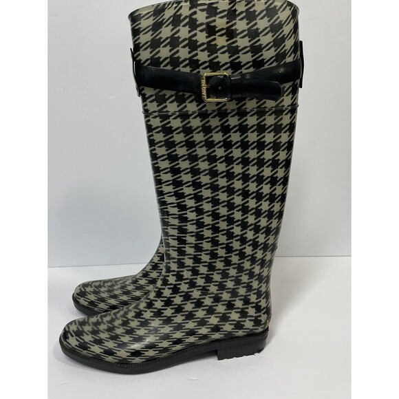 LAUREN RALPH LAUREN Rossalyn Houndstooth Tall Rain Boots Size 8 B 11768 G15 - Picture 4 of 9